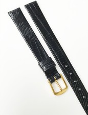 Genuine Teju Lizard Genuine Leather Black Tone 10mm Gold Buckle Watch Band