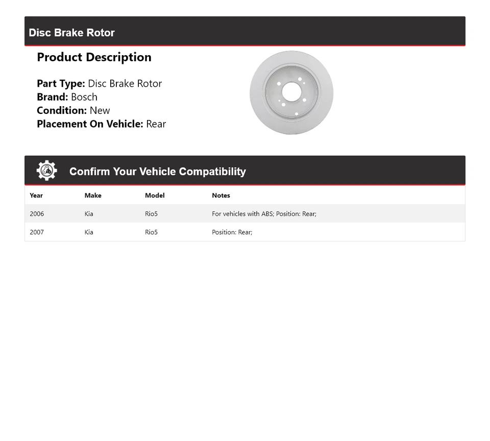 Rotor de freno de disco trasero para Kia Rio5 Bosch QuietCast 2006-2007 Foto 2 de 4
