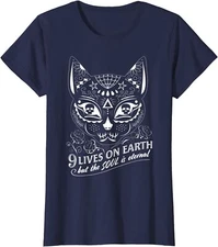 Sugar Skull Cat Halloween Day Of The Dead Fun Tee Ladies' Crewneck T-Shirt