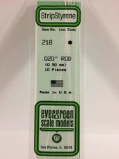 020" (.5MM) OD Polystyrene Rod EVG218 by Evergreen Scale Models