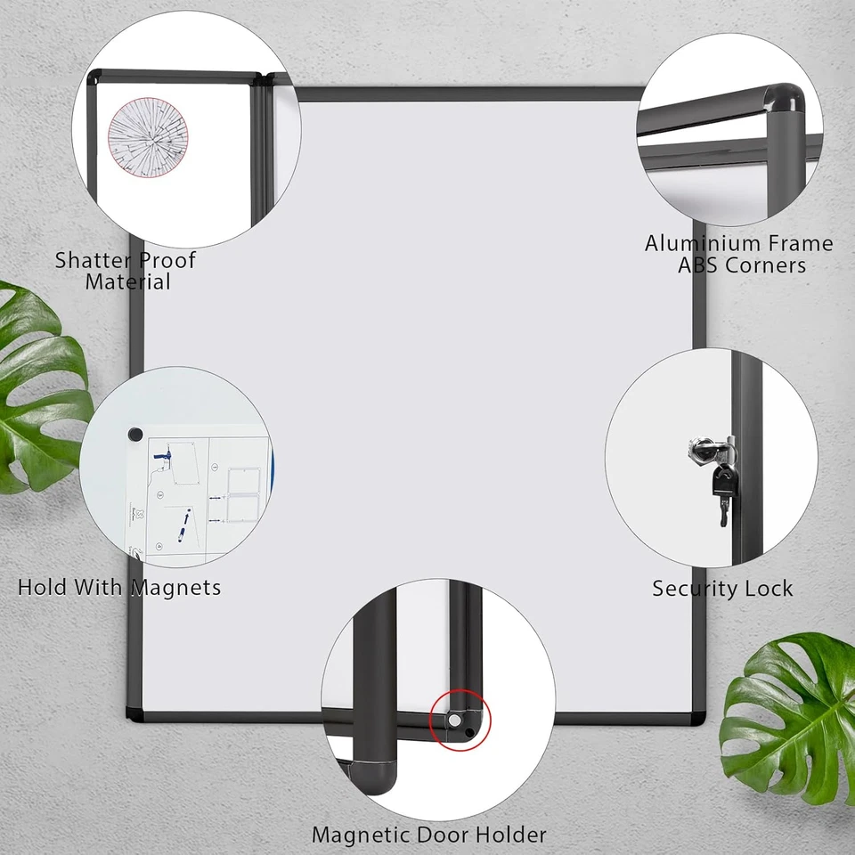 Swansea Enclosed Bulletin Board Black Frame Enclosed Display Case,With Magnets,F - Image 3 of 4