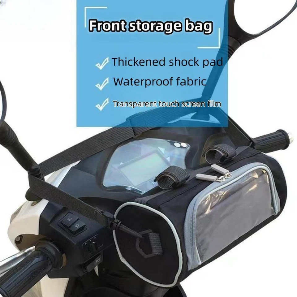 Waterproof Motorcycle Bag Tool Luggage Storage Front Fork Handlebar PU Leather - Image 4 of 4