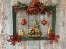 Vintage Handmade Christmas Wall Hanging Picture Frame Decorations 15x13 Size