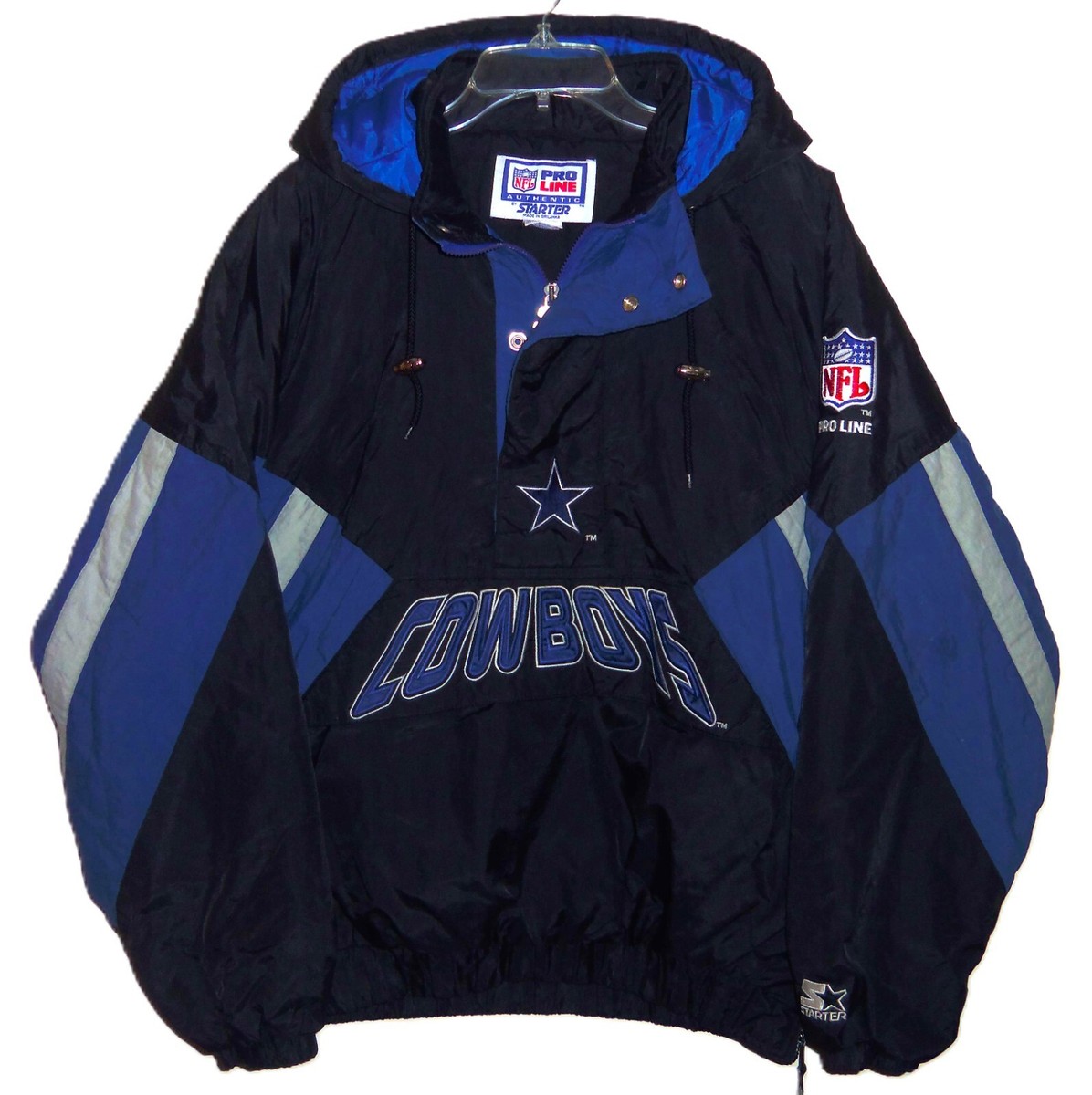 VINTAGE 90's DALLAS COWBOYS NFL STARTER 1/2 ZIP PULLOVER HOODED