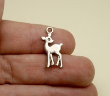 3 Deer Charms Fawn Pendants Double Sided Antique Silver Tone 22 x 10 mm 1400