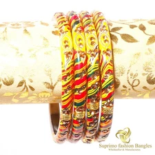 Suprimo Indian Traditional Handemade Lac Metal 4 Bangles Bracelet For Women's
