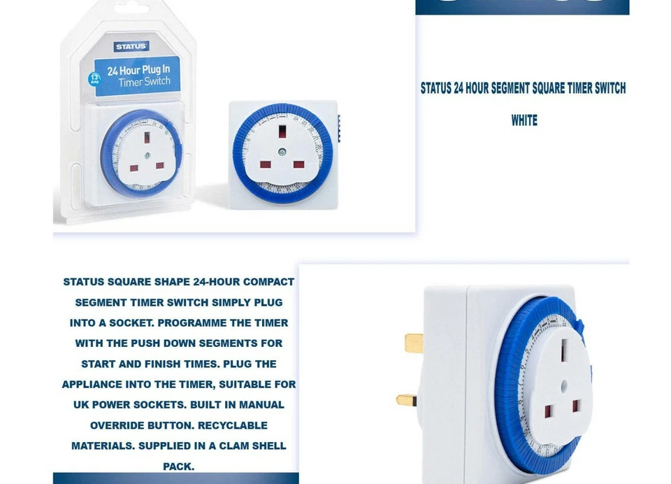 24 HOUR TIMER CLOCK SOCKET UK 3PIN MAINS PLUG IN TIMER SWITCH MECHANICAL - Image 3 of 4