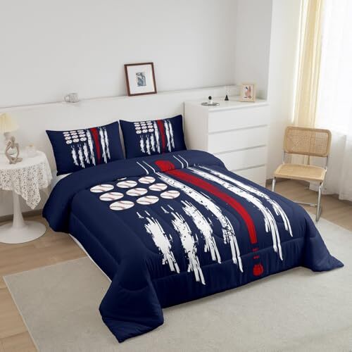 Baseball Comforter Set Size Gift for Baseball Lover Comforter Full Deep Blue - Picture 3 of 8