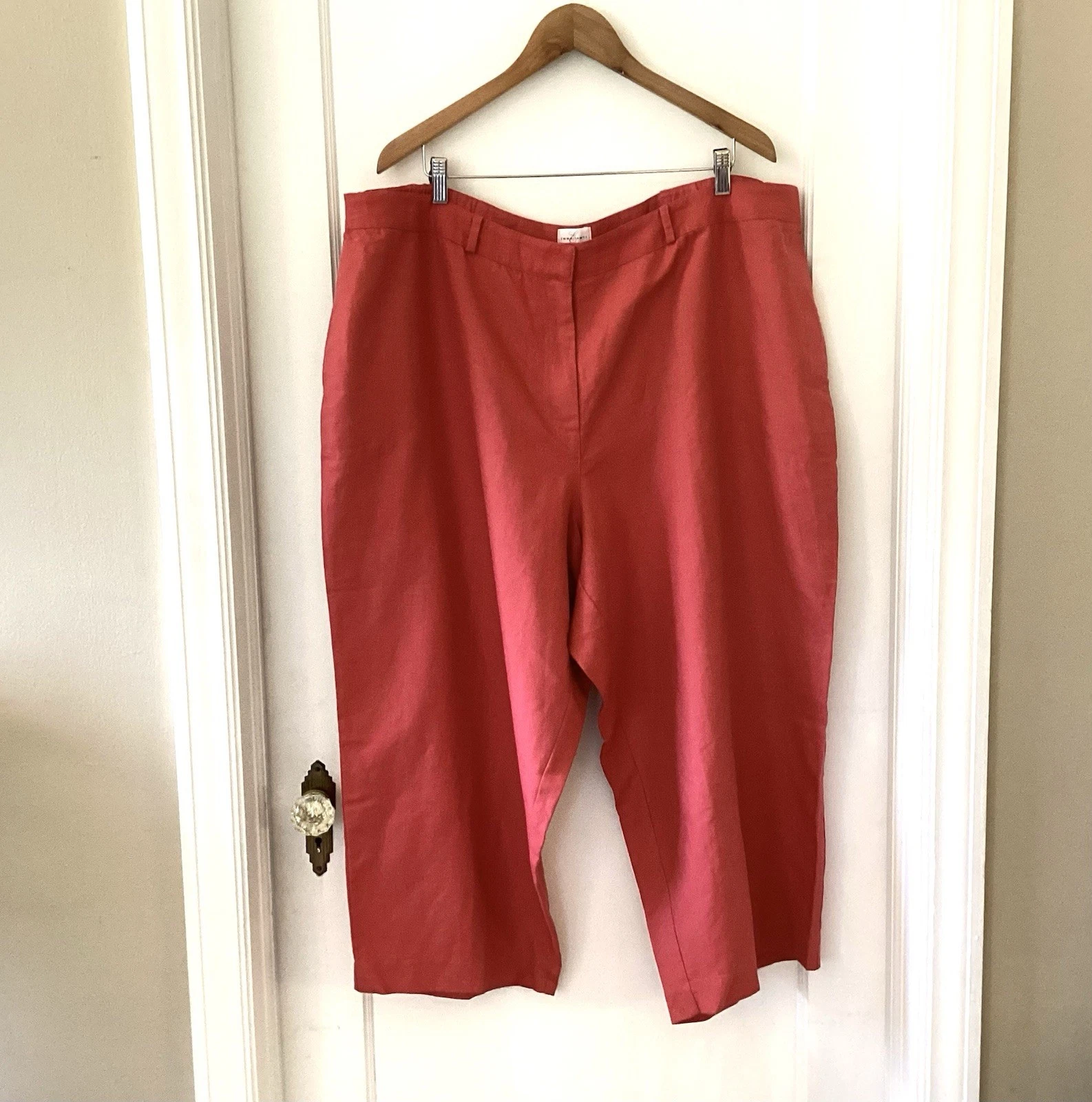 Emma James Linen Blend Capri Pants Womens Plus 24W Coral Pink Flat Front Summer