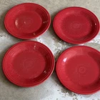 Fiesta Red Ceramic Dinner Plates Set of 4 Glossy Finish Art Pottery