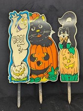 3 VTG Halloween Black Cats Pumpkins Yard Art Impact Plastics Decor USA 90  s-00  s