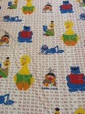EUC Vintage Sesame Street Muppets 1970's Twin Flat Sheet Alphabet ABC's Big Bird