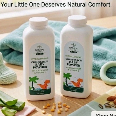 Natural Sense Baby Hypoallergenic Cornstarch Baby Powder Aloe Vera 2 Pack