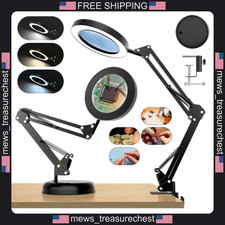 Magnifying Glass with Light and Stand, 5X Real Glass Lens, Adjustable Brightness