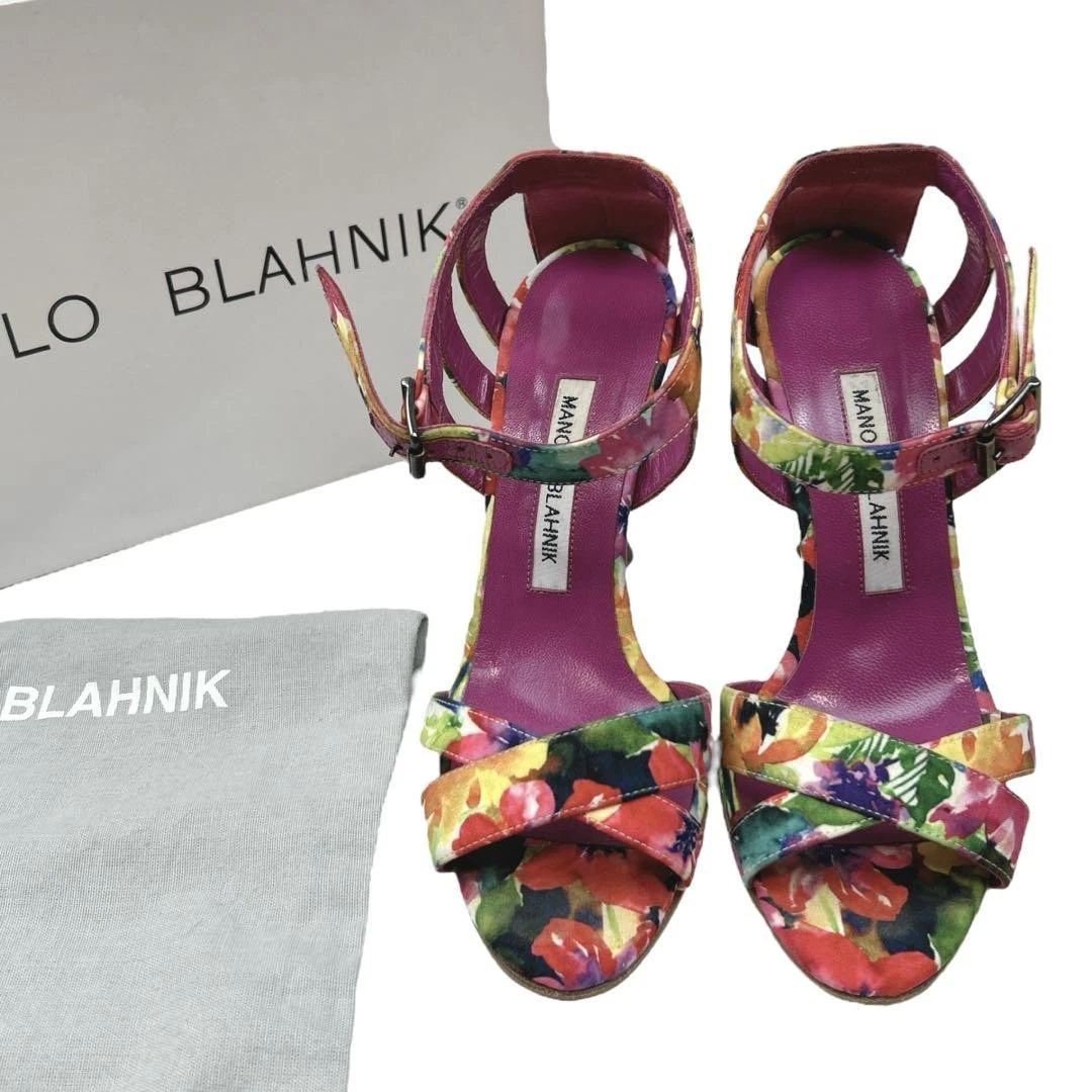 MBT Sandali Manolo Blahnik Mules tacco stampa floreale multicolore EU35.5 US5.5 73222c