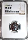 NGC MS-61 BN 1923-S Lincoln Cent, Beautiful, Iridescent Toned, Glossy specimen!