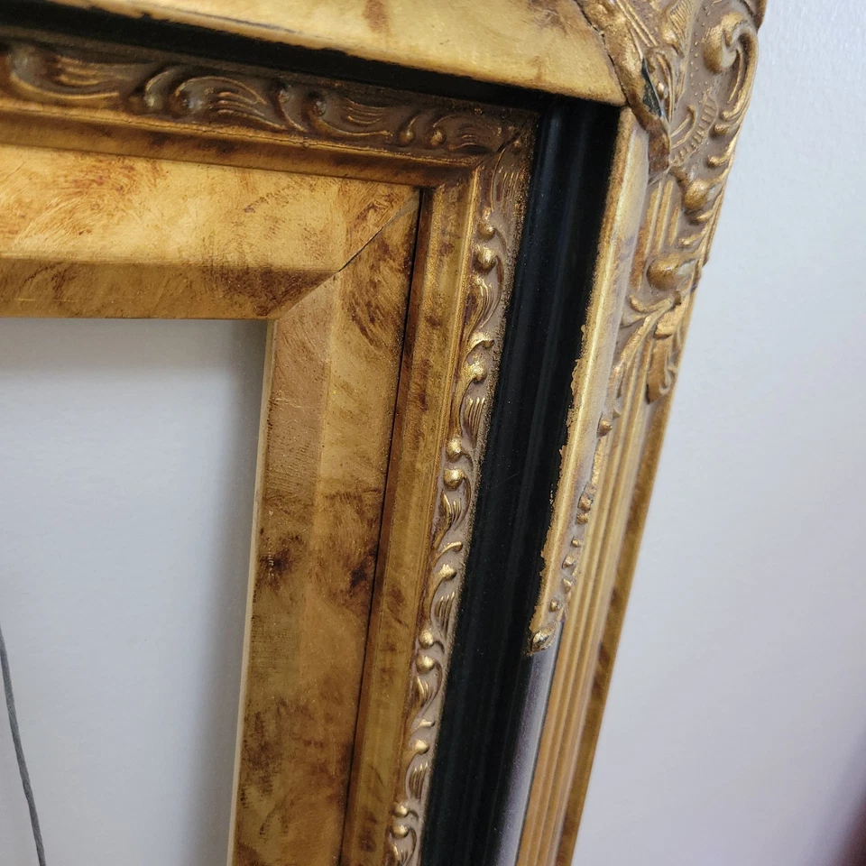 Vintage Mid Century Picture Frame Large Solid Wood Fits 16"x 20" Gold &Black - Image 4 of 4
