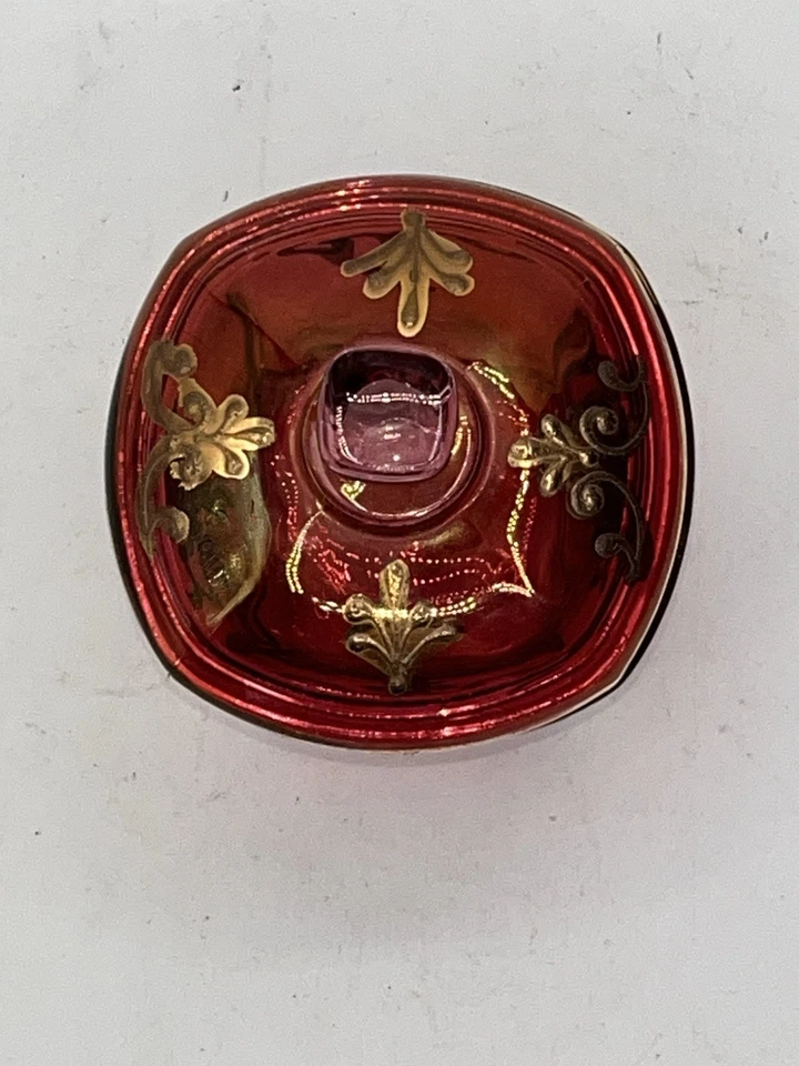 Vintage Gold Gilded Cranberry Naser al-Din Shah of Qajar Lidded Sugar Jar Dish - Image 4 of 4