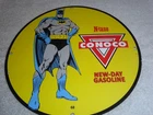 VINTAGE 1968 BATMAN CONOCO GASOLINE 11 3/4" PORCELAIN METAL OIL ADVENTURES SIGN!