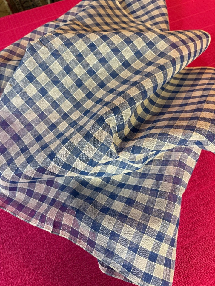 Tissu ancien coton carreaux bleu / blanc larg 57 cm x H 200 cm D246 - Photo 1/4