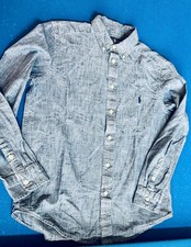Ralph Lauren Boys L 14-16 Blue Chambray Button Down Long Sleeve Shirt, Pony Logo