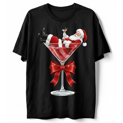 Funny Santa Claus in Martini Glass T-Shirt Christmas Party Holiday Drinking Gift