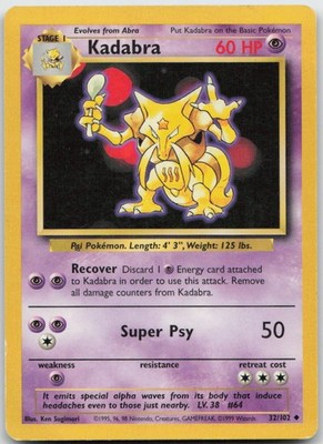 Kadabra 32/102 Uncommon Base Set Unlimited Pokemon TCG MP