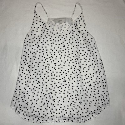 LOFT Womens M White STAR Print Cami Blouse Tank Lightweight Coquette Patriotic