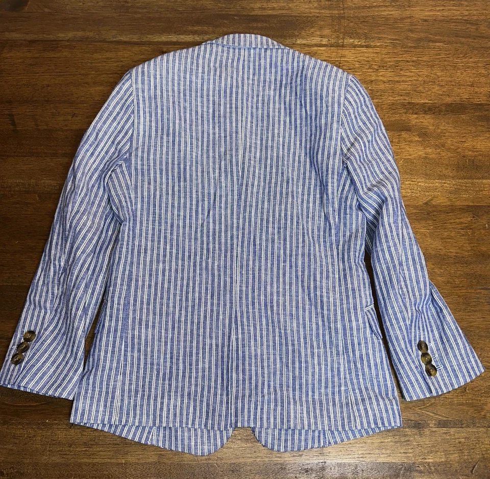 APPAMAN 男孩定制亚麻混纺细条纹西装外套学院经典 8 码 — 第 3/4 张图片