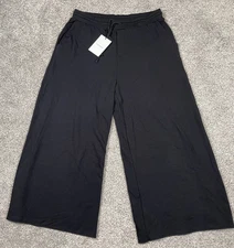 Cuyana Sweatpants Womens Large Black French Terry Wide Leg Crop Lounge Comfy NEW