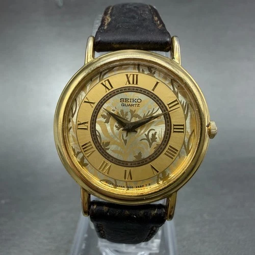 Seiko Watch Women 26mm Gold Floral Dial Gold Tone Round 1n00-0d59 New Battery AB