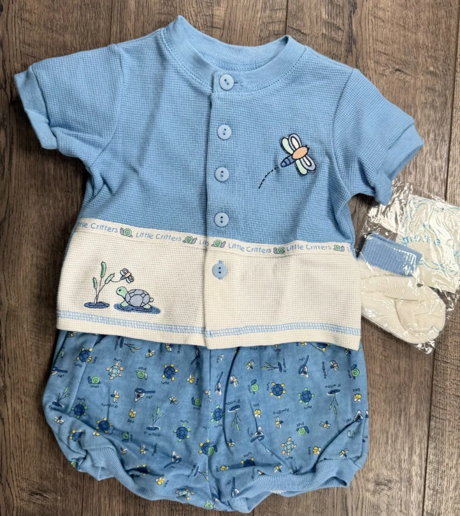 Baby Boy Clothes New First Moments Vintage 3-6 Month 2pc Bug Outfit