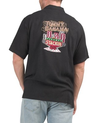 Tommy Bahama Men's 2XLB Black Silk Slackin And Stackin Shirt $188 Casino Vegas
