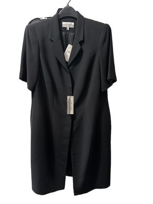 VTG August Max Button Up Black Sheath Dress Collar Midi Length Sz 14 Lined