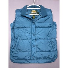 Cabelas Premier Northern Goose Down Puffer Vest Mens Small Blue Pockets Striped