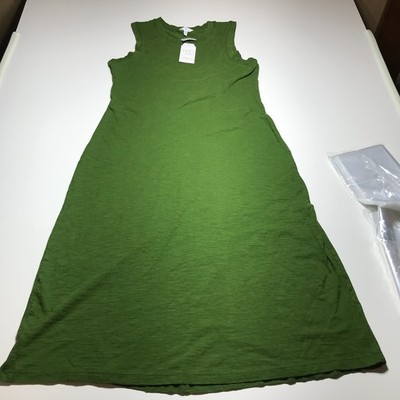 Time and Tru Women's L (12-14) Slub Cotton Relaxed Tank Midi Dress Green Valley