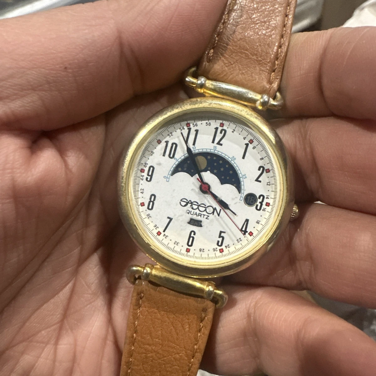 Vintage Sasson Moon Phase Gold Tone Watch with Date Sasson Watches - Etsy main image 2