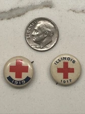 Antique 1919 Red Cross Interwar Period & 1917 Illinois Red Cross Medical Pins
