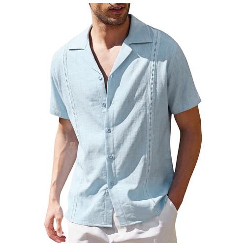 Mens Camp Short Sleeve Shirt Cuban Guayabera Hippie Casual Button Down Shirts - Picture 14 of 16