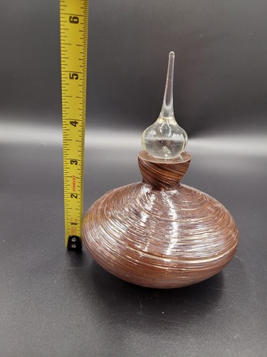 Mundgeblasene Kunst Glas Parfüm Öl Flasche braun Wirbel Stopfen irisierend 5,5" - Bild 2 von 6