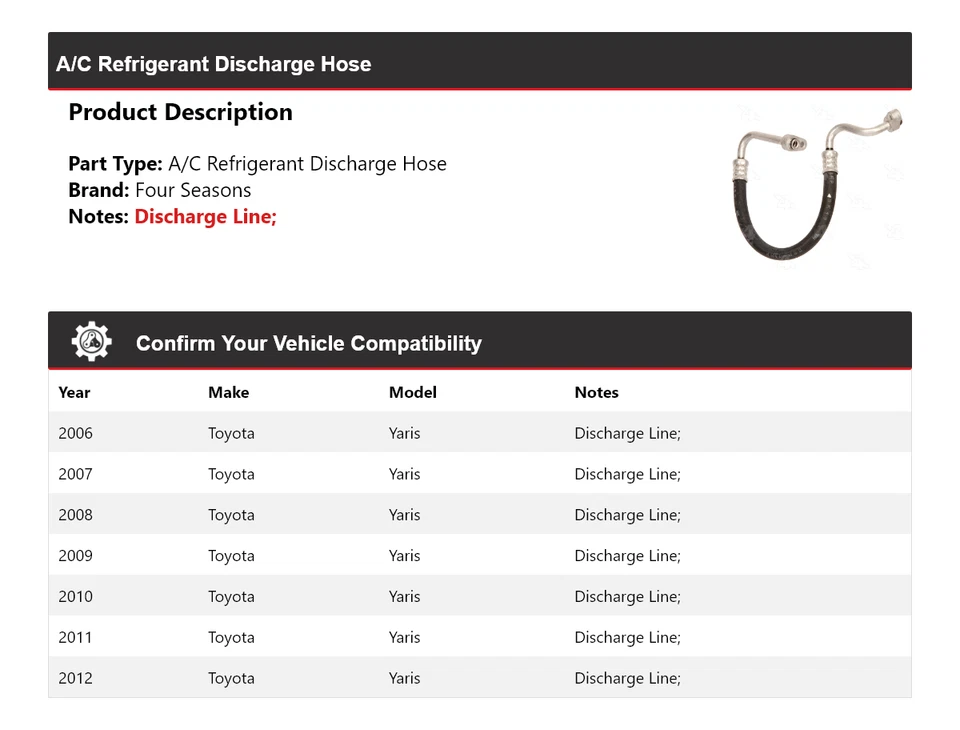 Manguera de descarga de refrigerante aire acondicionado Toyota Yaris 2006-2012 4 estaciones 2007 2008 Foto 2 de 4
