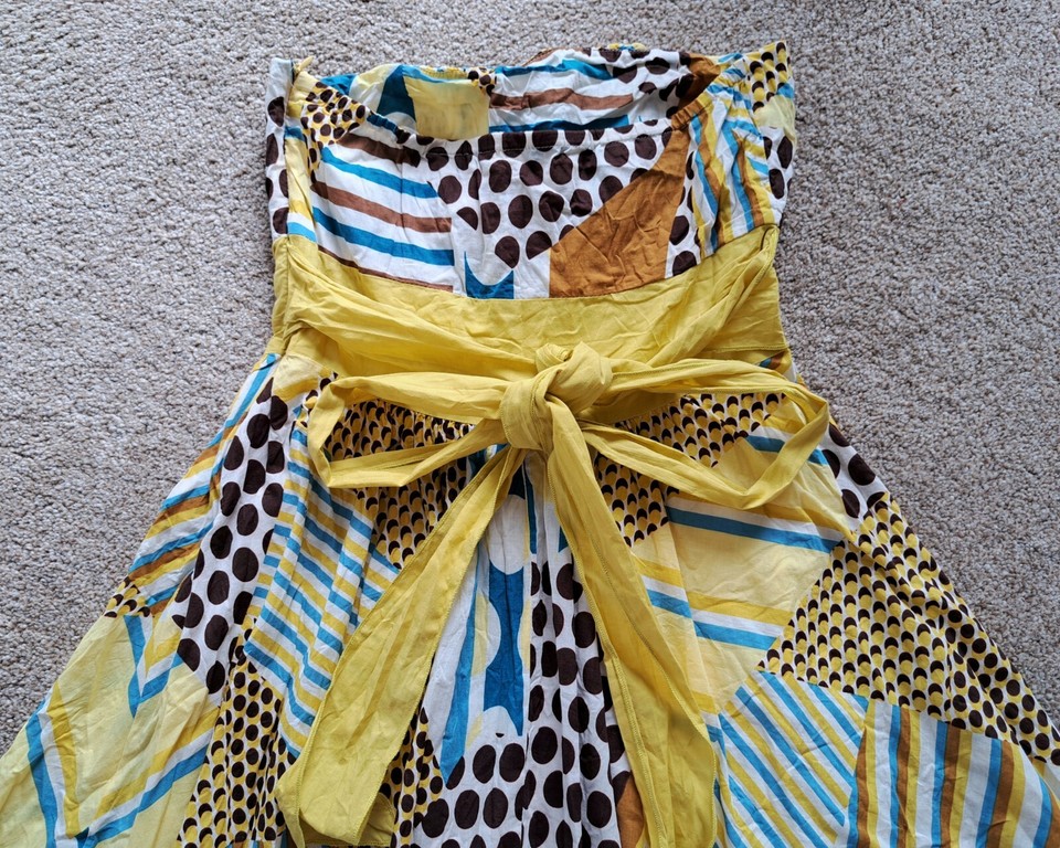 💛 Miss Posh Strapless Summer Dress Yellow & Blue Size 10 💛 eBay