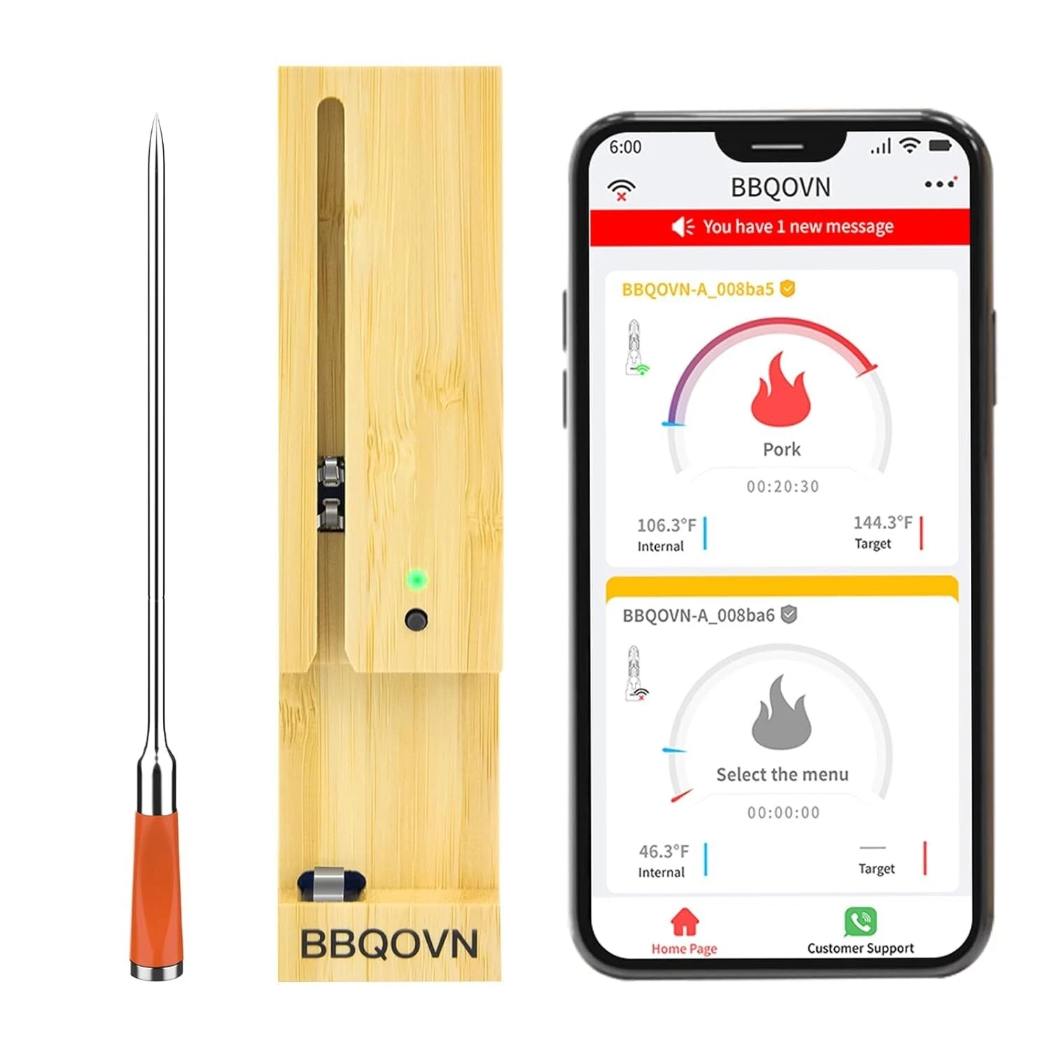 Smart Wireless Meat Thermometer 3.9mm Ultra-Thin Bluetooth (Phone not included)