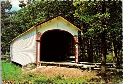 Burr Truss Covered Bridge Lake County Crown Point Indiana c1970 Postcard