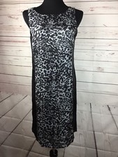 Ann Taylor Womens Size 8 Dress Silk Black Gray Sleeveless Animal Print Sheath 