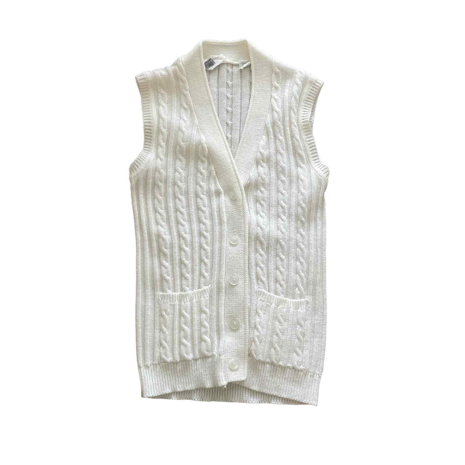1970s Vintage Kmart Cream Chunky Cable Knit Sleeveles… Gem