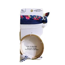 Hair Tie Holder Bracelet  Elastic Bands 5pcs Set Goldtone Chevron Blue White