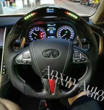 Led Carbon Fiber Perforated Leather Steering Wheel For 14-17 Infiniti Q50 Q50l