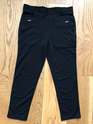 DAMEN SCHWARZ STRETCH DÜNNE NADELSTREIFEN ELEGANT ANZUG HOSE W29-32 X L24