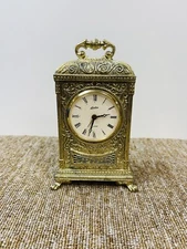 Vintage LINDEN Ornate Musical Note Gilded Footed Alarm Clock Working Japan